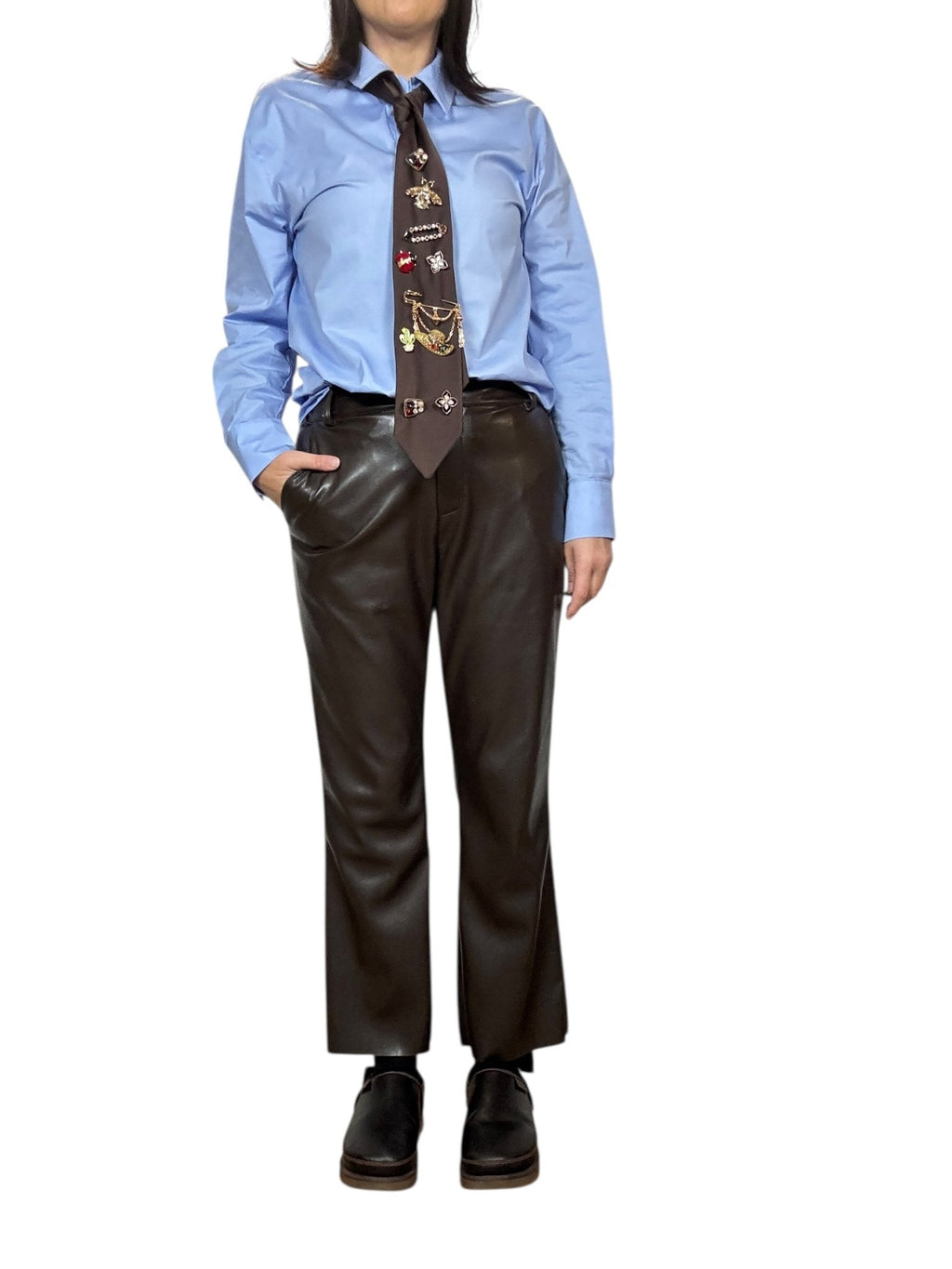 PANTALONE IN ECOPELLE A TROMBETTA TENSIONE IN - XE BLU ABBIGLIAMENTO