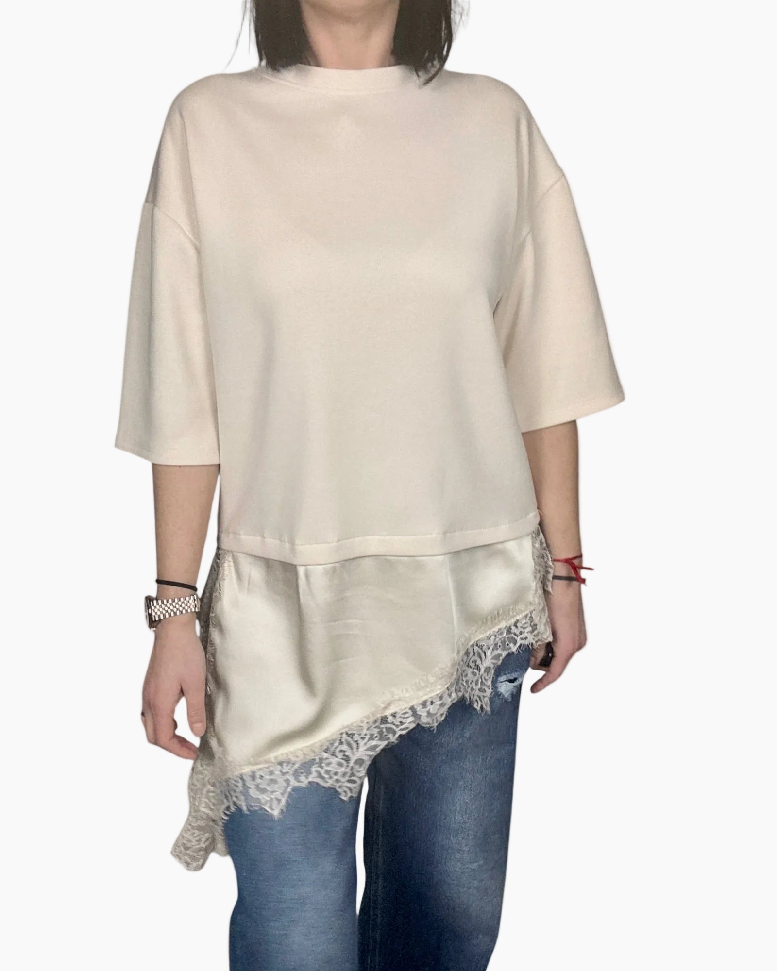 FELPA INSERTO LINGERIE A MANICA CORTA HAVEONE - XE BLU ABBIGLIAMENTO