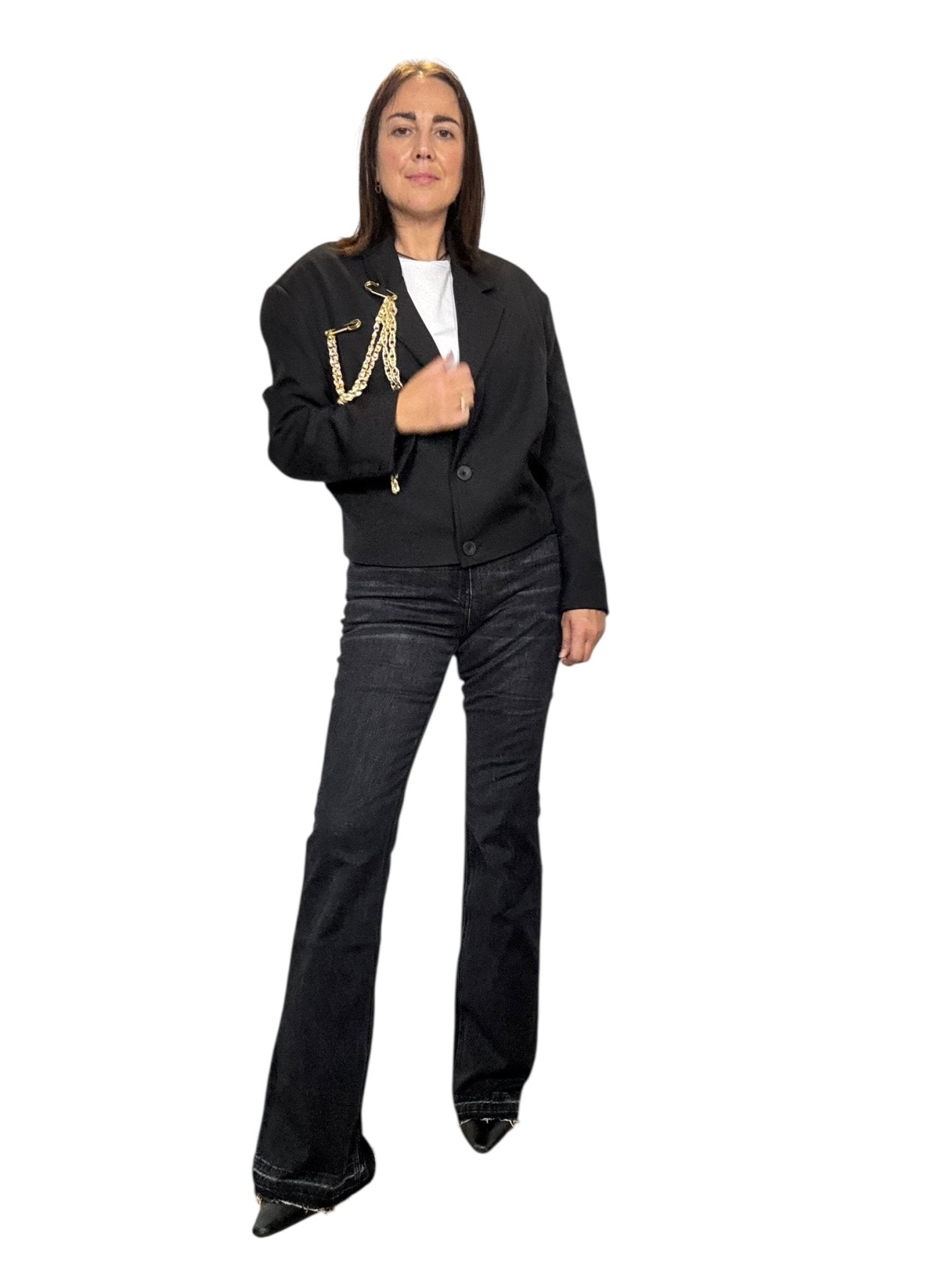 GIACCA CROPPED CON SPILLE A CATENA SUSY MIX - XE BLU ABBIGLIAMENTO