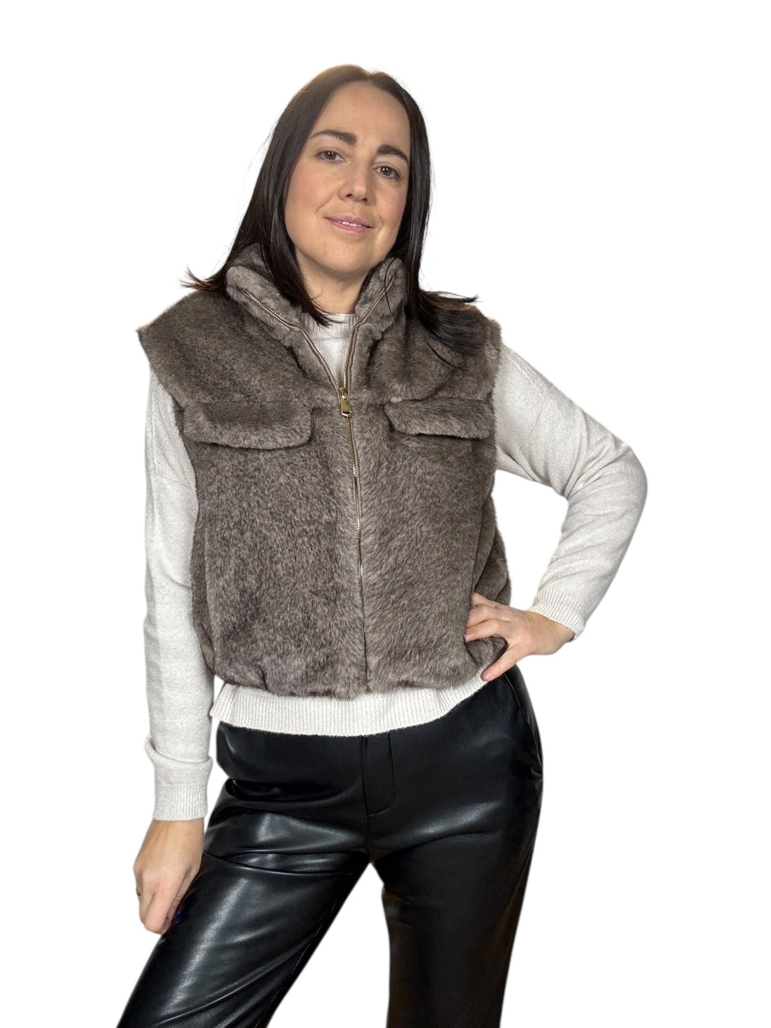 GILET ECOPELLICCIA CON TASCHINE SUSY MIX - XE BLU ABBIGLIAMENTO