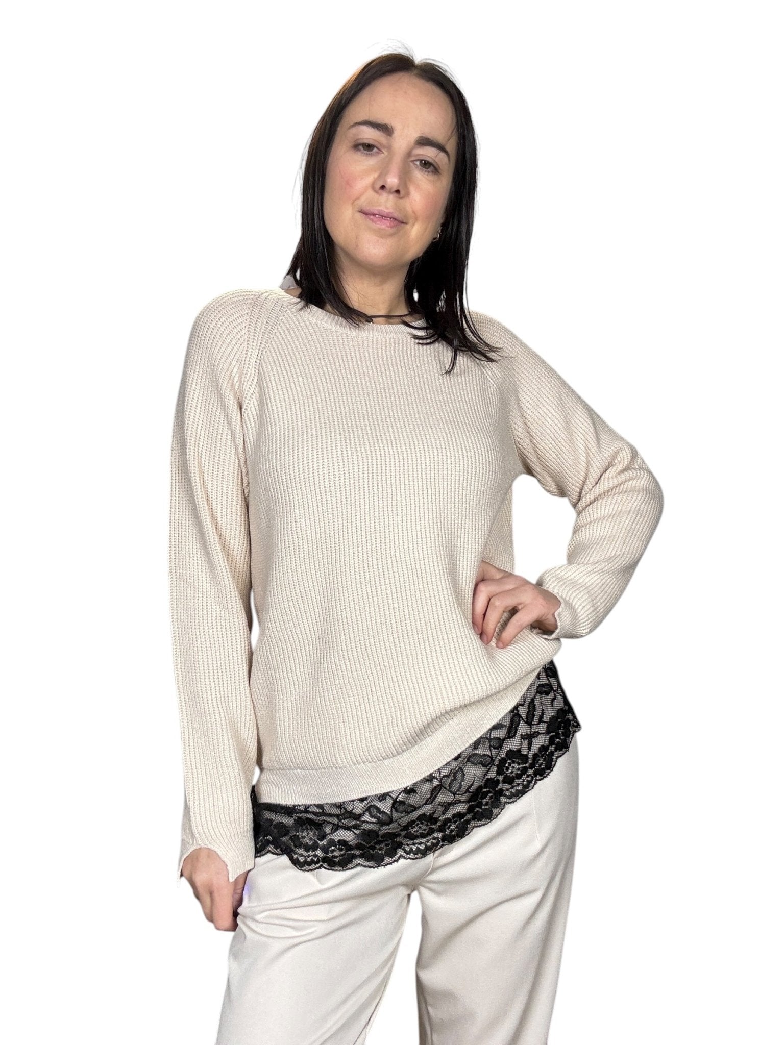 MAGLIA CON INSERTO IN PIZZO SUSY MIX - XE BLU ABBIGLIAMENTO