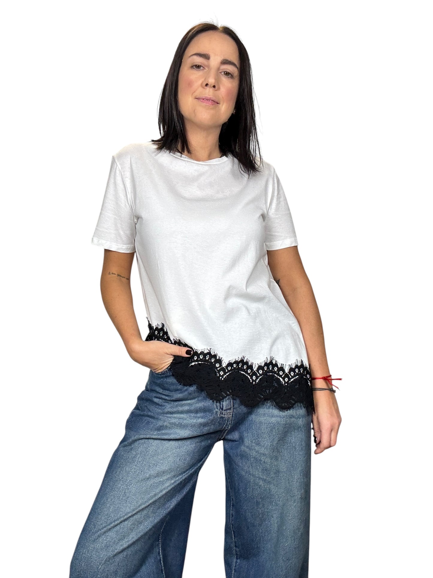 T-SHIRT INSERTO PIZZO TENSIONE IN