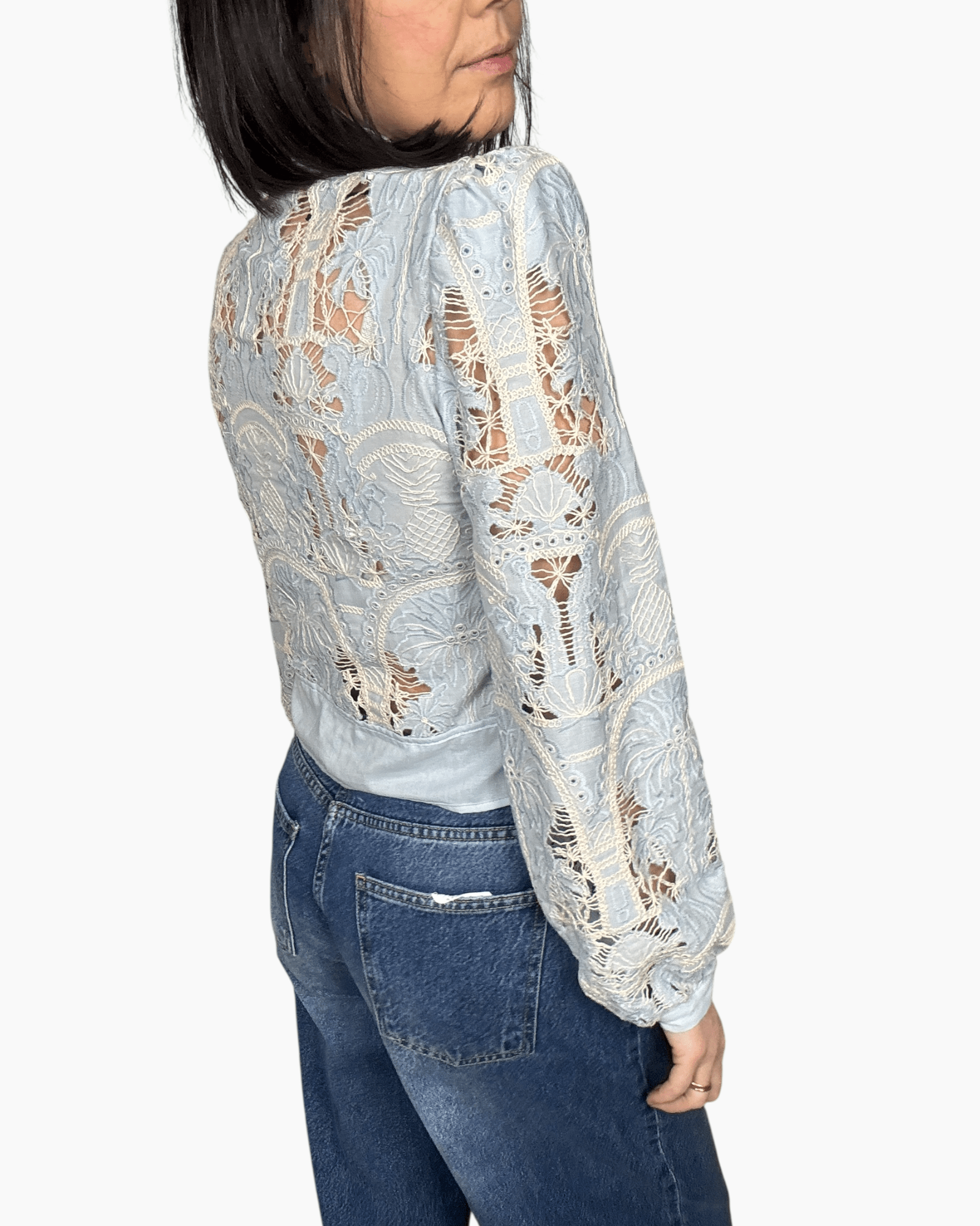 CAMICIA CON INSERTO IN PIZZO MACRAME' TENSIONE IN - XE BLU ABBIGLIAMENTO