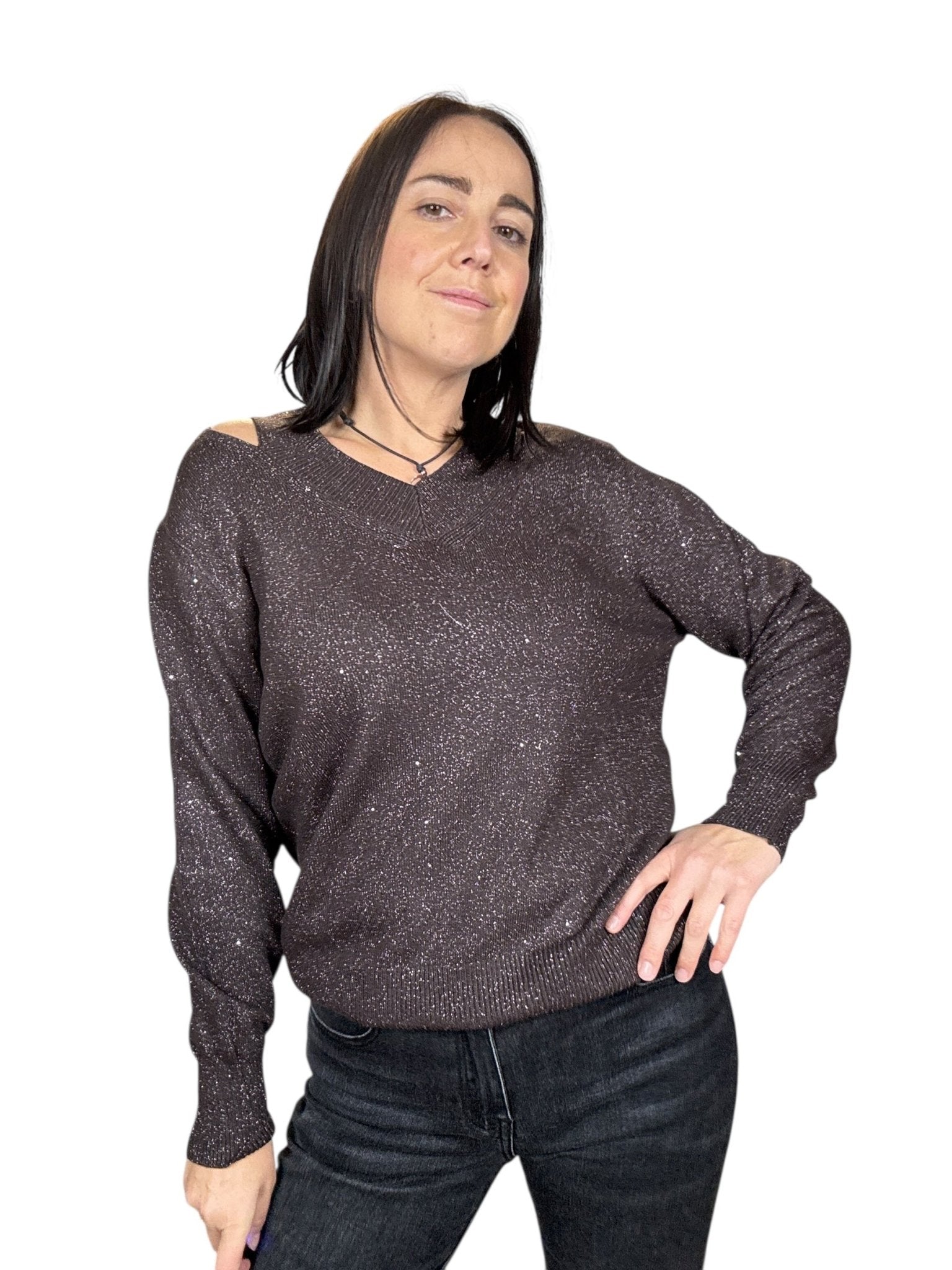 MAGLIA IN LUREX DOPPIO SCOLLO SUSY MIX - XE BLU ABBIGLIAMENTO