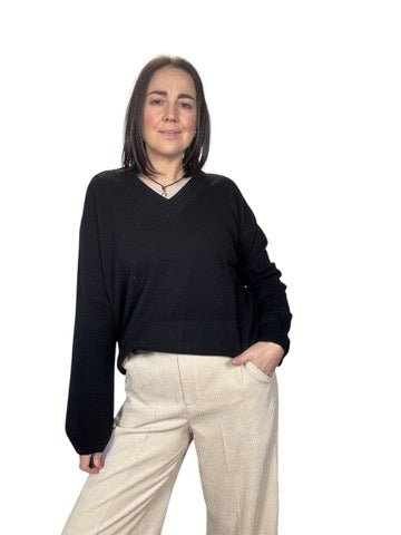 MAGLIA IN PURA LANA SCOLLO A V SUSY MIX - XE BLU ABBIGLIAMENTO