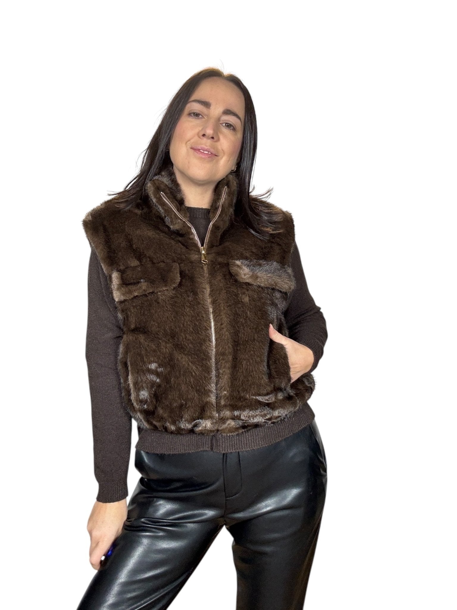 GILET ECOPELLICCIA CON TASCHINE SUSY MIX - XE BLU ABBIGLIAMENTO