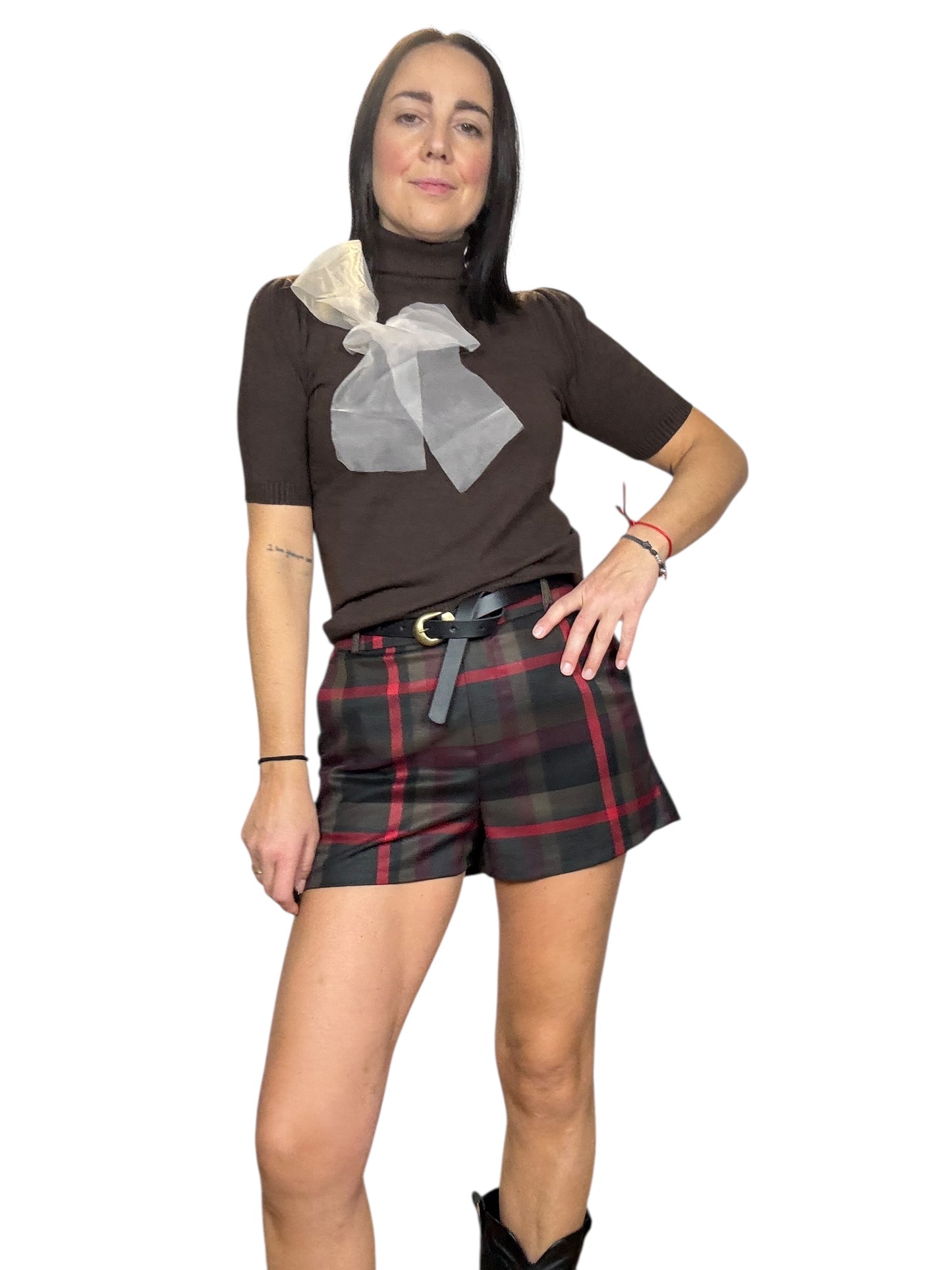 SHORT CHECK ROSSO-MARRONE TENSIONE IN