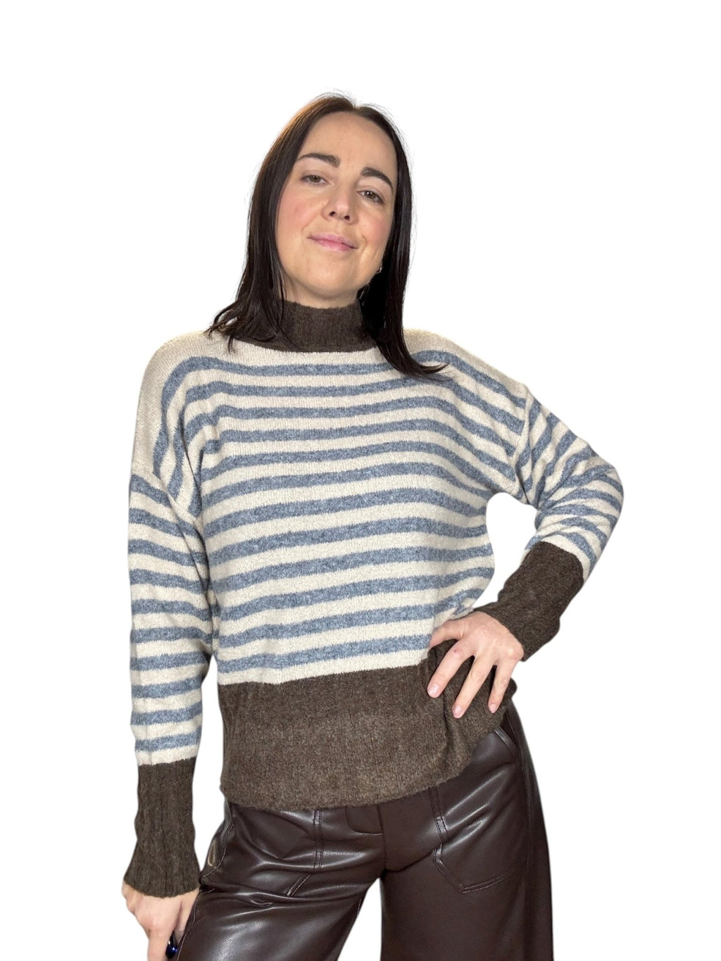 MAGLIA RIGATA COLLO A LUPETTO SUSY MIX - XE BLU ABBIGLIAMENTO