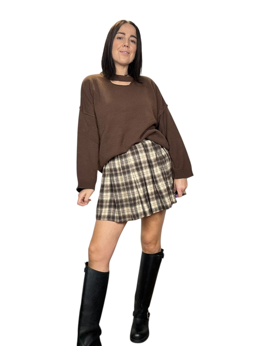 MINIGONNA A PIEGHE CHECK HAVEONE - XE BLU ABBIGLIAMENTO