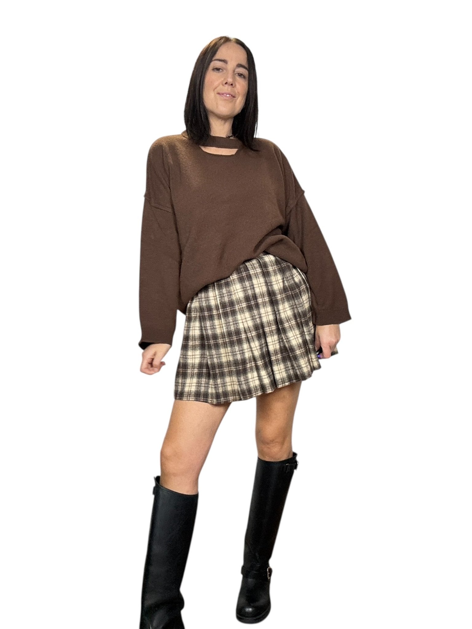 MINIGONNA A PIEGHE CHECK HAVEONE - XE BLU ABBIGLIAMENTO