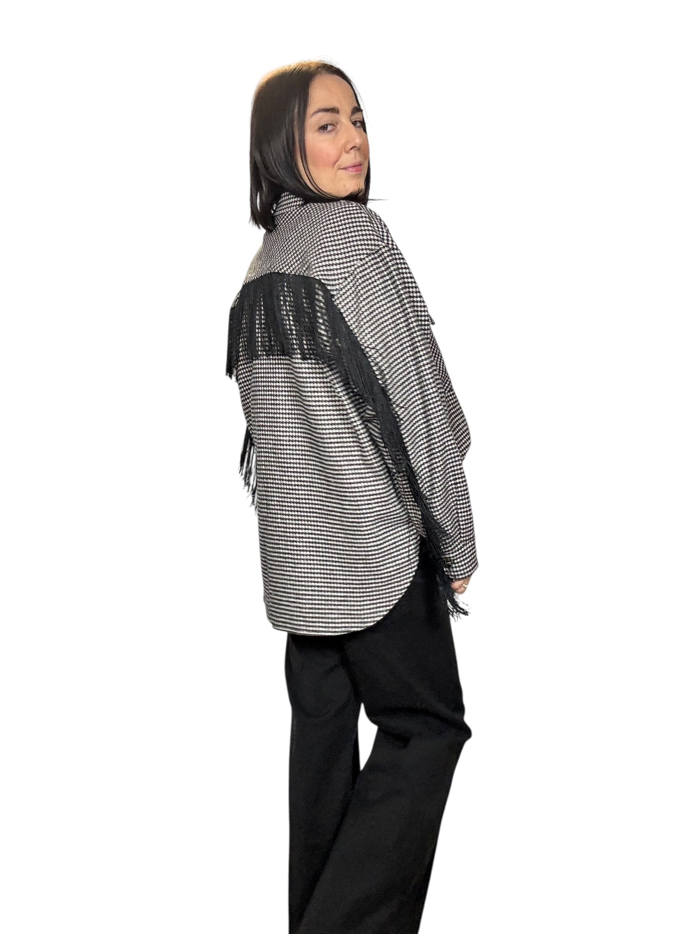 CAMICIA PIEDE-POULE CON FRANGE MOTEL