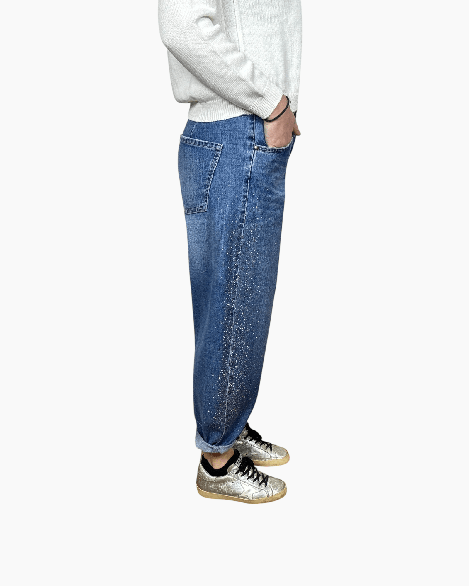 JEANS CARROT CON STRASS SUSY MIX - XE BLU ABBIGLIAMENTO