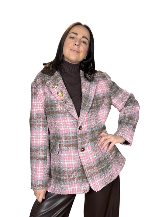 GIACCA-CAPPOTTO CHECK ROSA- MARRONE SUSY MIX