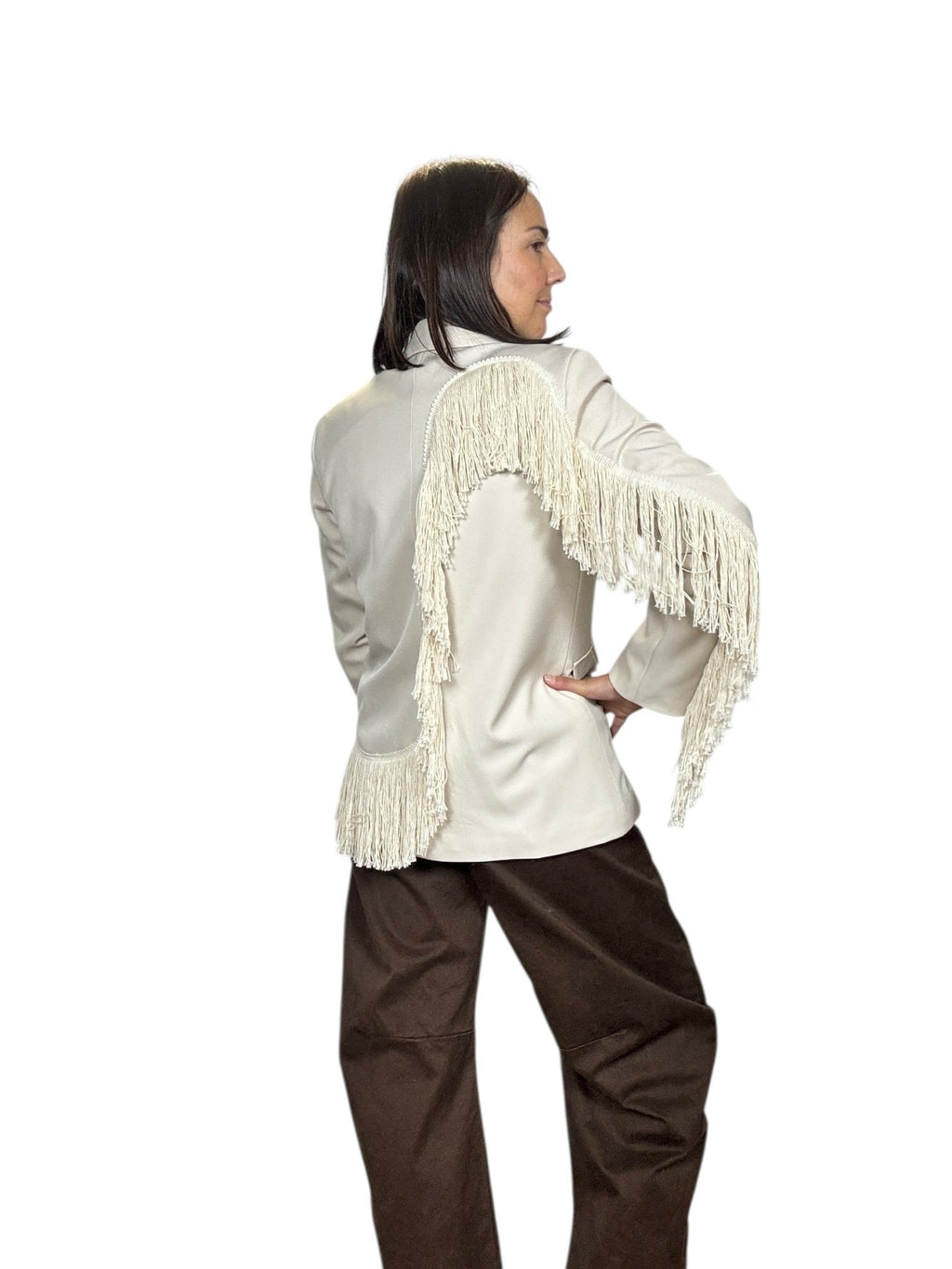 GIACCA CON FRANGE SUSY MIX - XE BLU ABBIGLIAMENTO