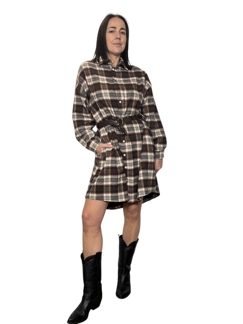 ABITO CORTO CHECK MARRONE - GRIGIO DIXIE - XE BLU ABBIGLIAMENTO