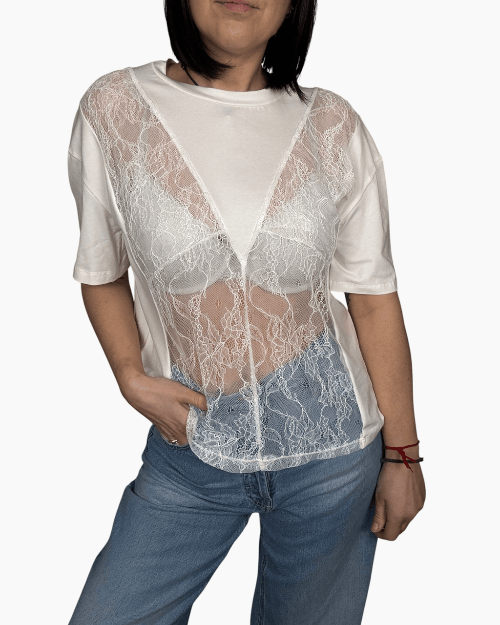 MAGLIETTA CON INSERTO IN PIZZO HAVEONE - XE BLU ABBIGLIAMENTO