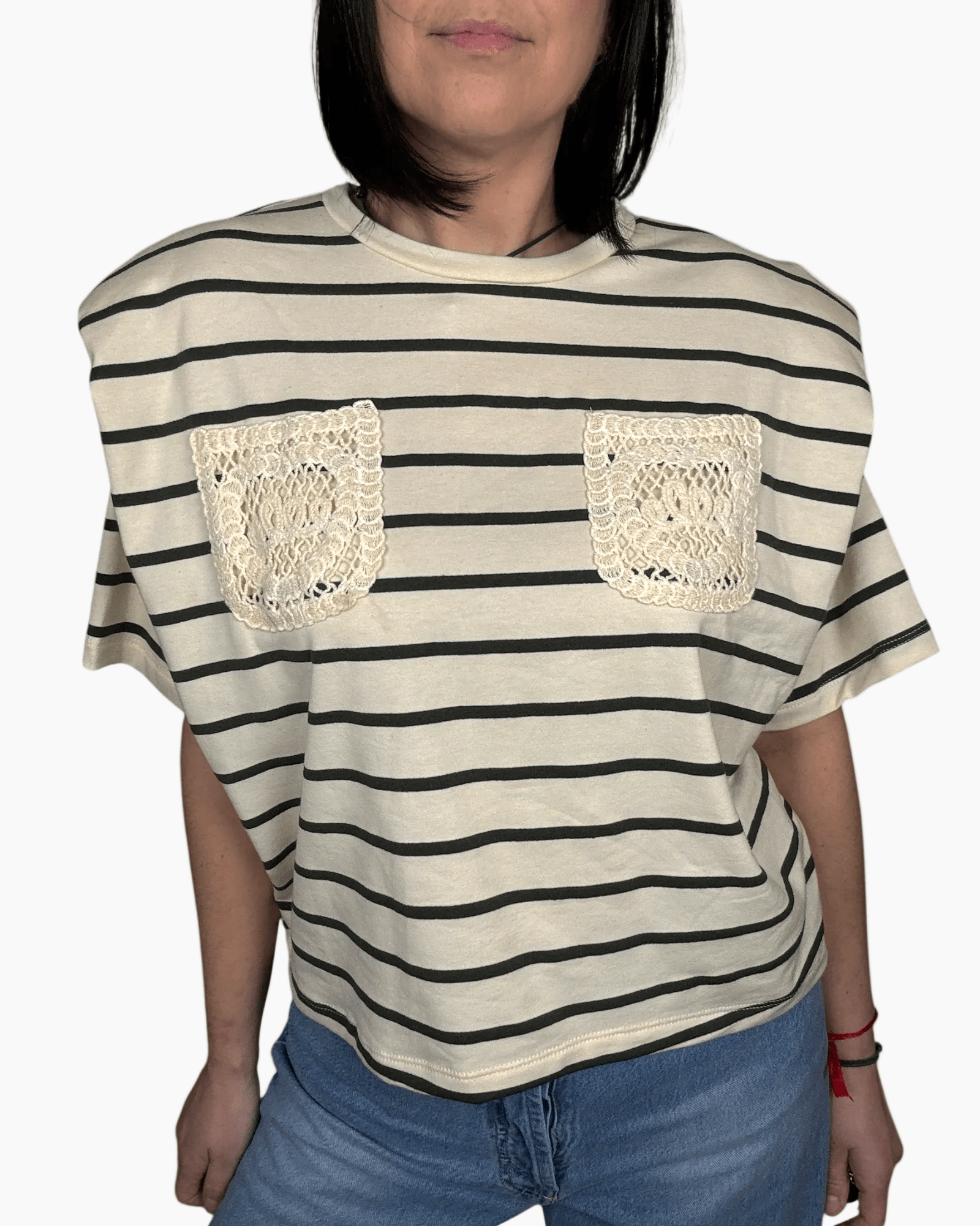 MAGLIETTA RIGATA CON TASCHE IN MACRAME' HAVEONE - XE BLU ABBIGLIAMENTO