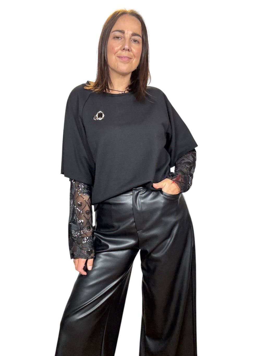 FELPA INSERTO MANICA PIZZO SUSY MIX - XE BLU ABBIGLIAMENTO