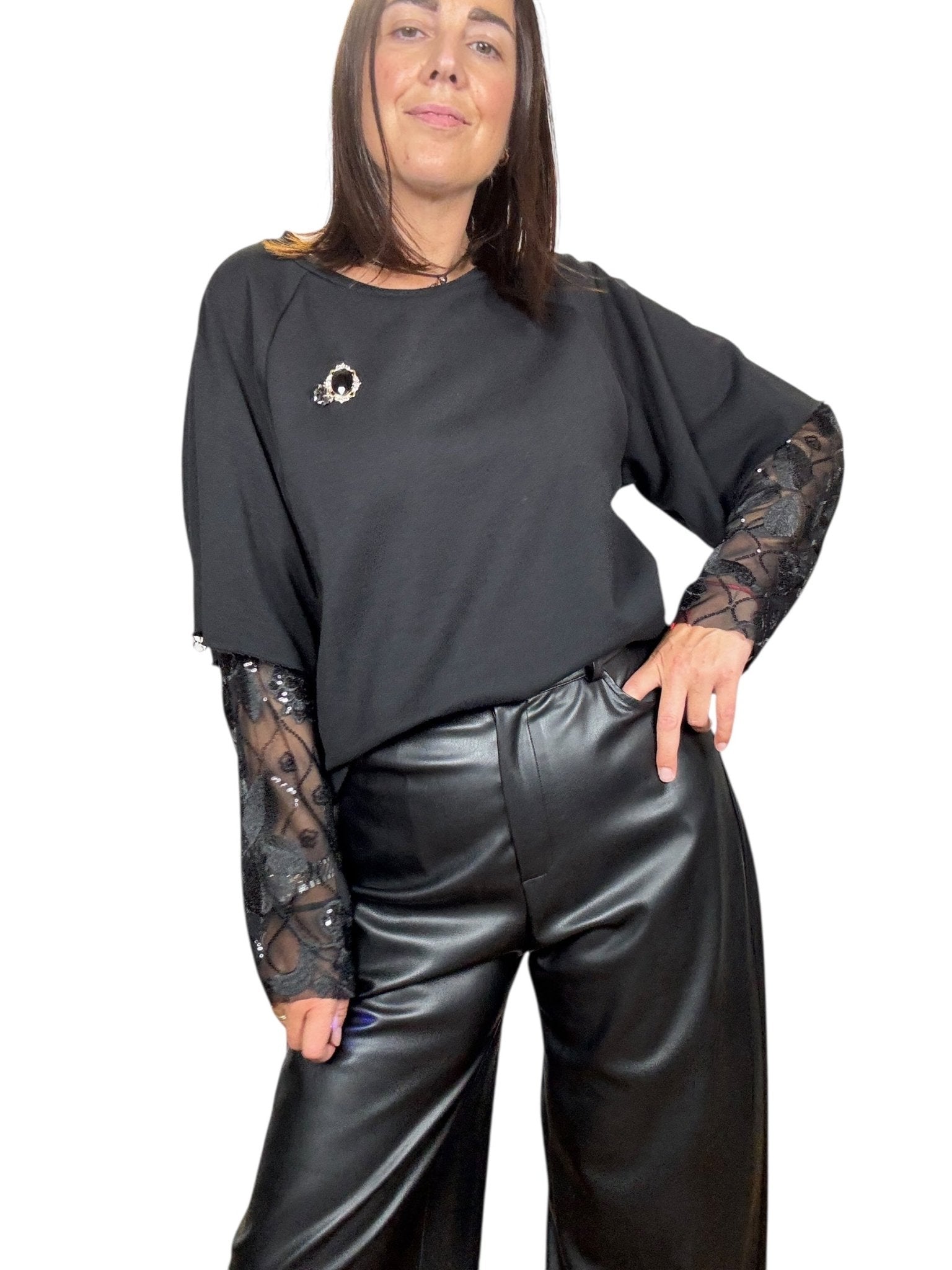 FELPA INSERTO MANICA PIZZO SUSY MIX - XE BLU ABBIGLIAMENTO