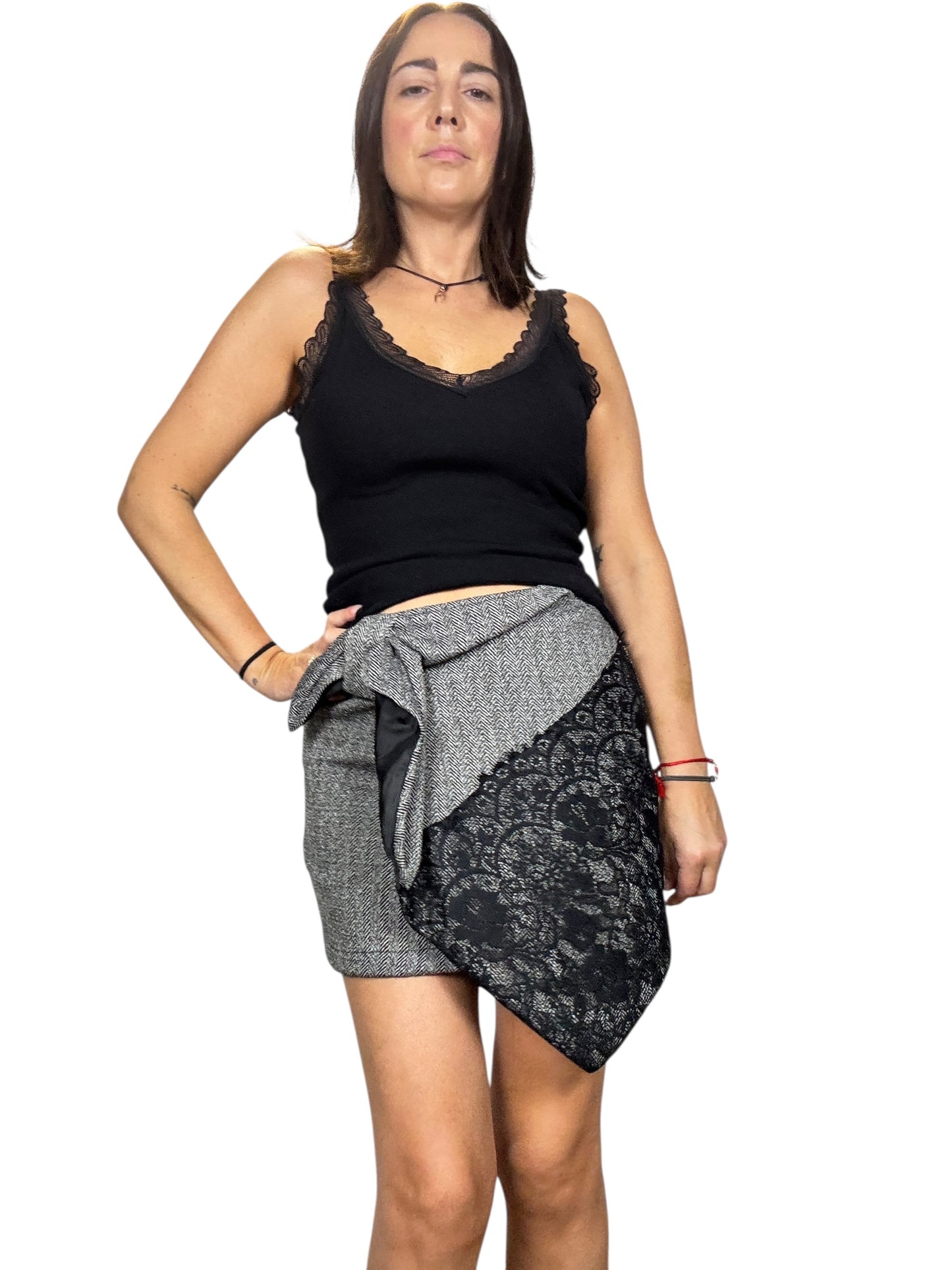 MINIGONNA SPINATA CON INSERTO PIZZO DIXIE