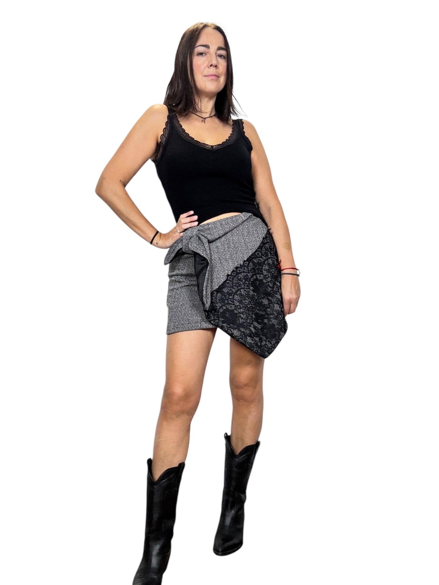 MINIGONNA SPINATA CON INSERTO PIZZO DIXIE