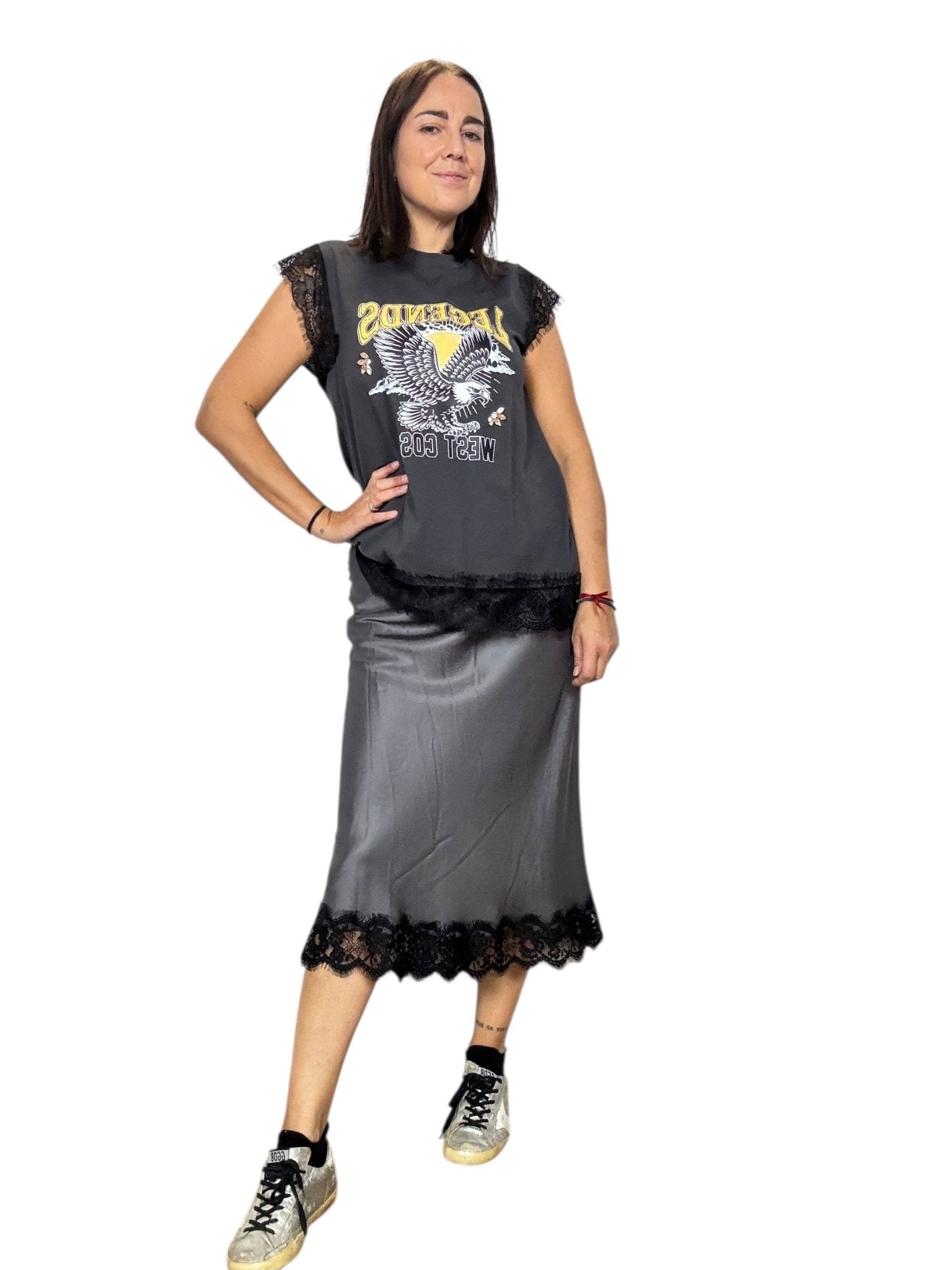 GONNA IN RASO CON PIZZO BASIC VICOLO - XE BLU ABBIGLIAMENTO