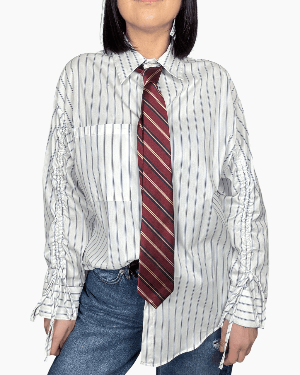 CAMICIA MANICA ARRICCIATA CRAVATTA ROSSA VICOLO - XE BLU ABBIGLIAMENTO