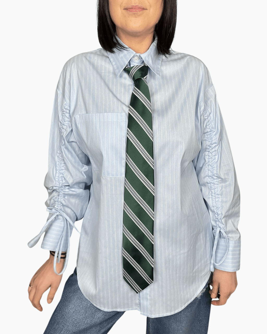 CAMICIA MANICA ARRICCIATA CRAVATTA VERDE VICOLO - XE BLU ABBIGLIAMENTO
