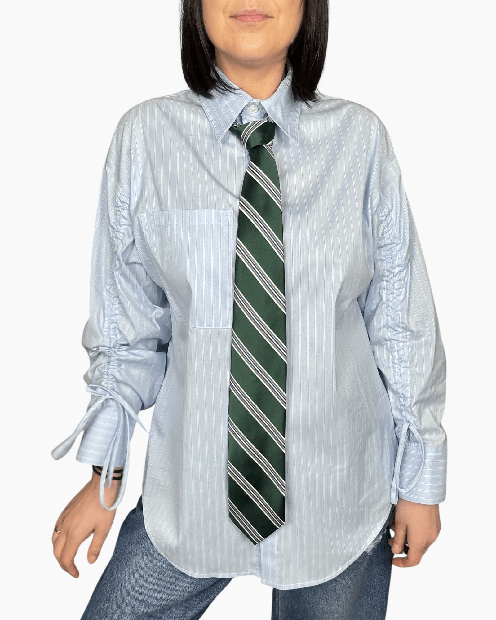 CAMICIA MANICA ARRICCIATA CRAVATTA VERDE VICOLO - XE BLU ABBIGLIAMENTO
