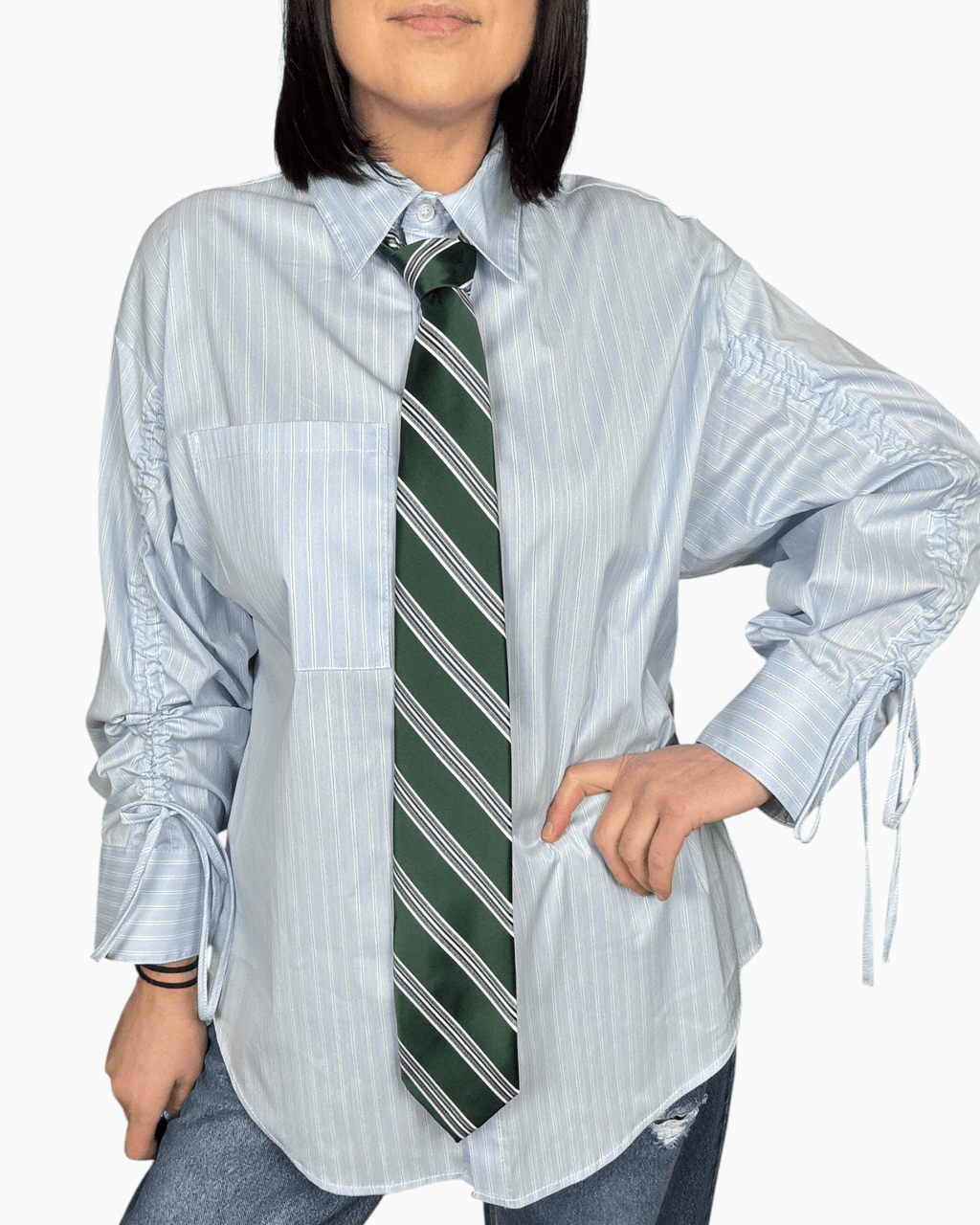 CAMICIA MANICA ARRICCIATA CRAVATTA VERDE VICOLO - XE BLU ABBIGLIAMENTO
