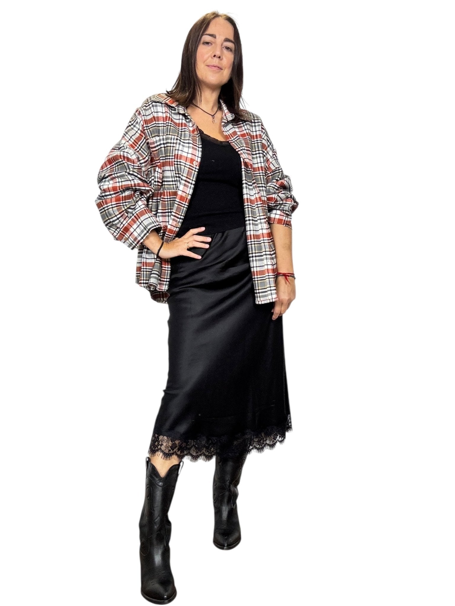 GONNA IN RASO CON PIZZO BASIC VICOLO - XE BLU ABBIGLIAMENTO