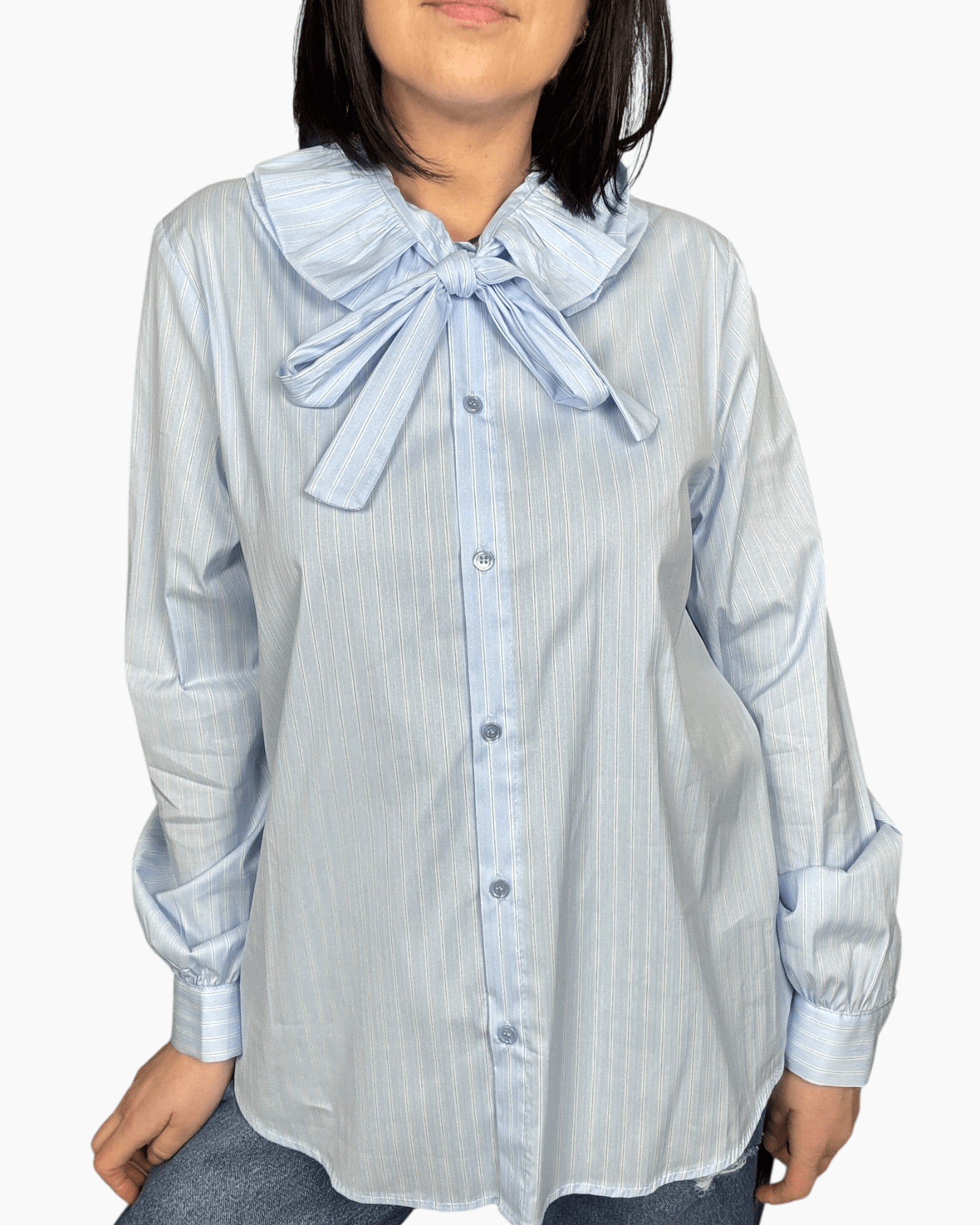 CAMICIA RIGATA CON FIOCCO VICOLO - XE BLU ABBIGLIAMENTO