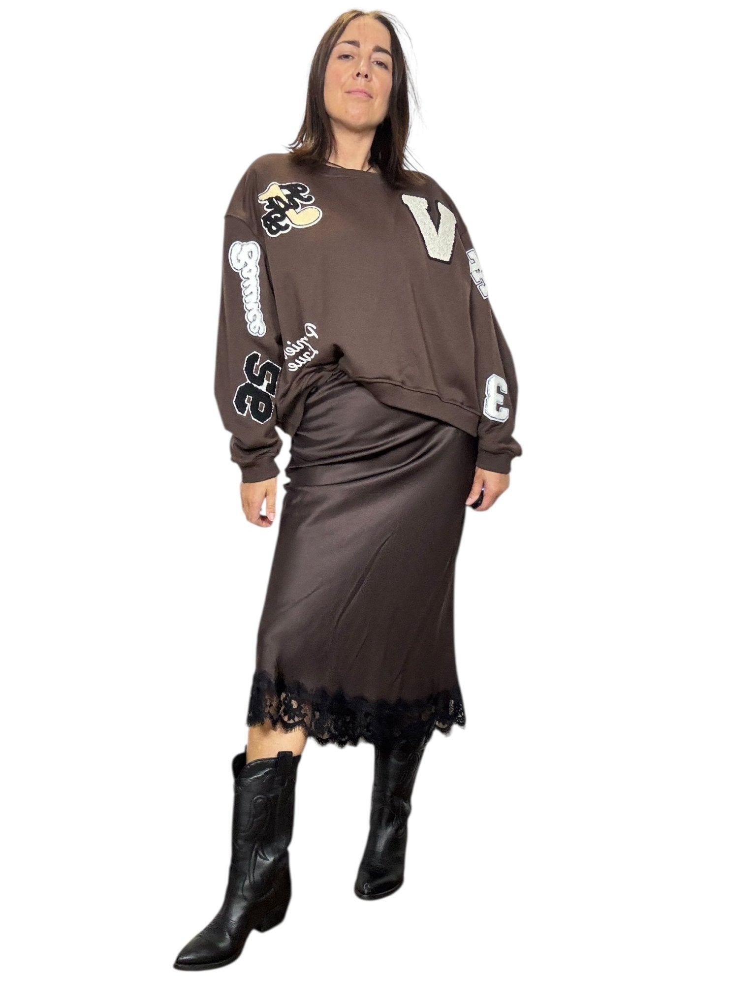 GONNA IN RASO CON PIZZO BASIC VICOLO - XE BLU ABBIGLIAMENTO