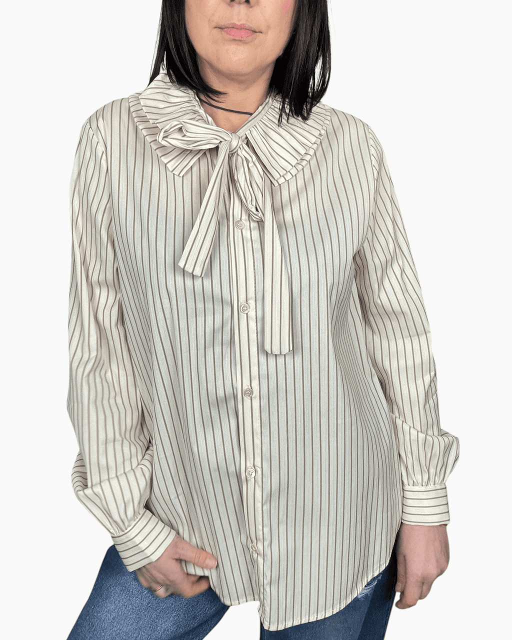 CAMICIA RIGATA CON FIOCCO VICOLO - XE BLU ABBIGLIAMENTO