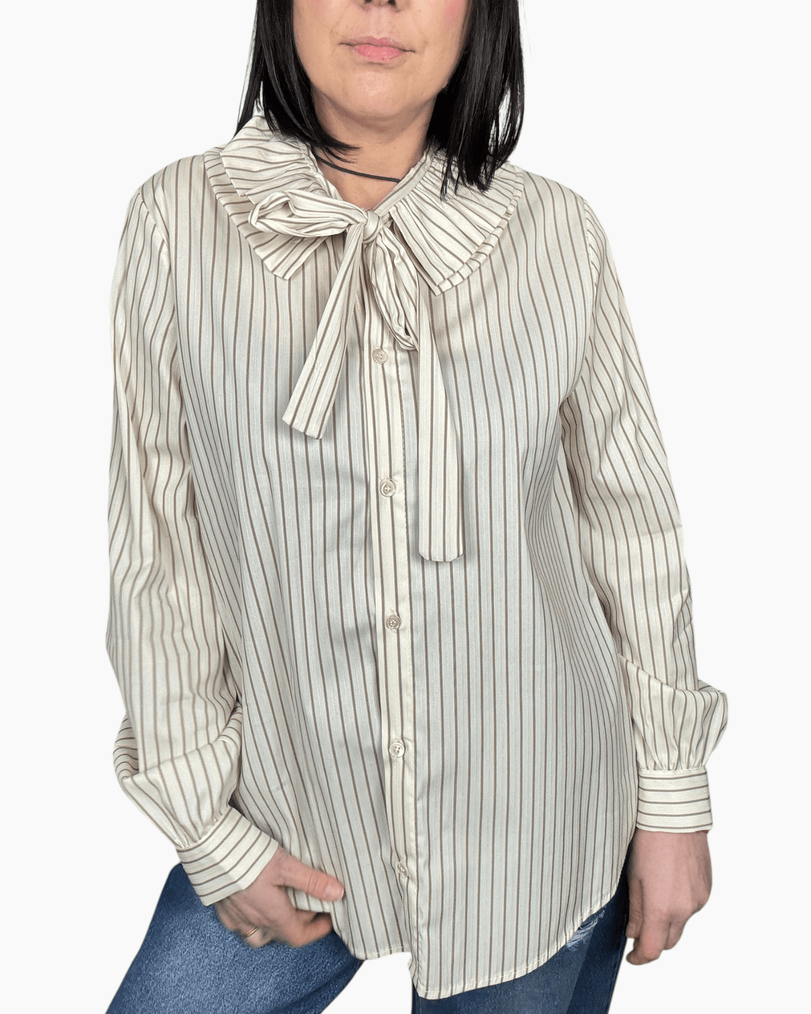 CAMICIA RIGATA CON FIOCCO VICOLO - XE BLU ABBIGLIAMENTO