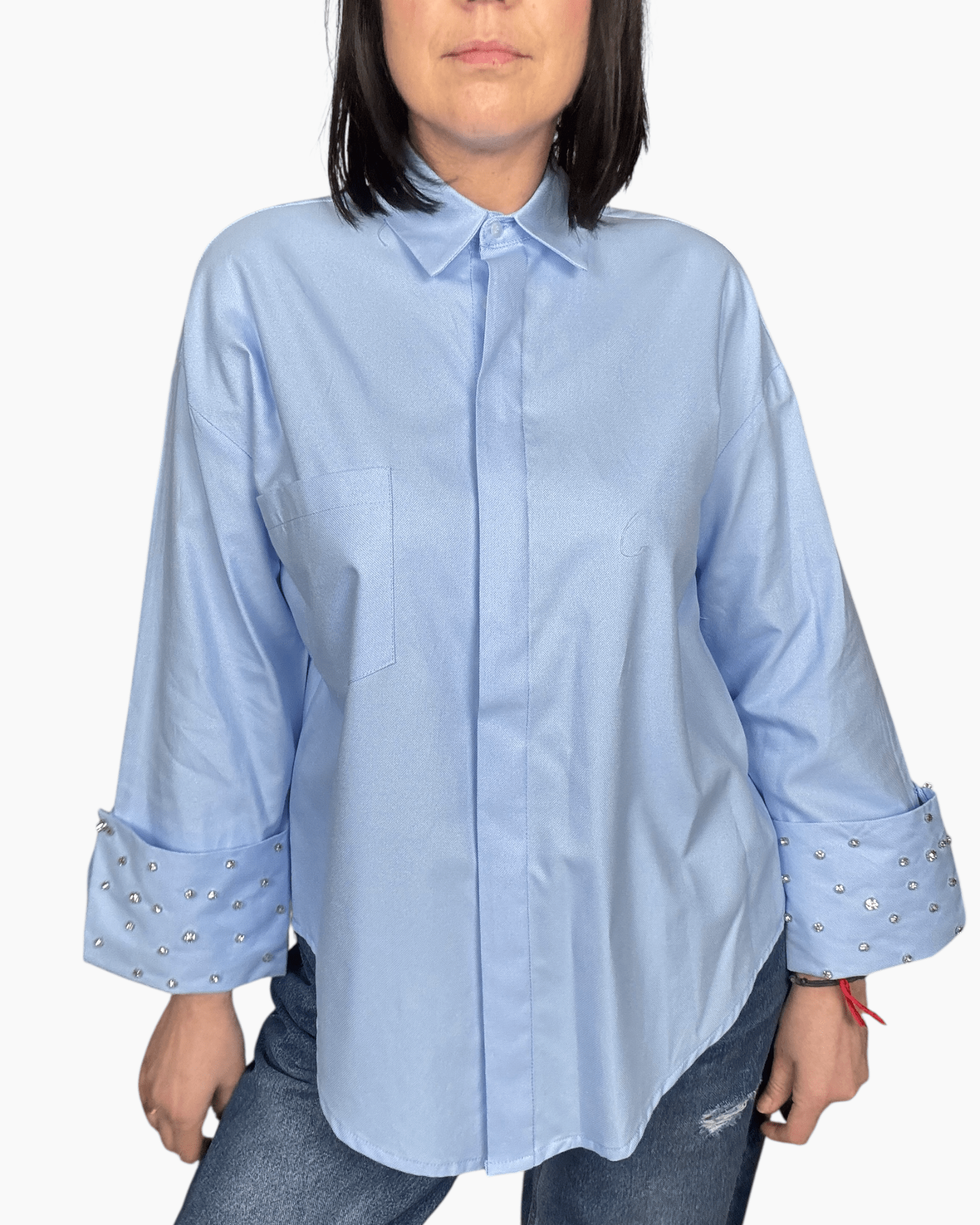 CAMICIA POLSO CON STRASS SUSY MIX - XE BLU ABBIGLIAMENTO