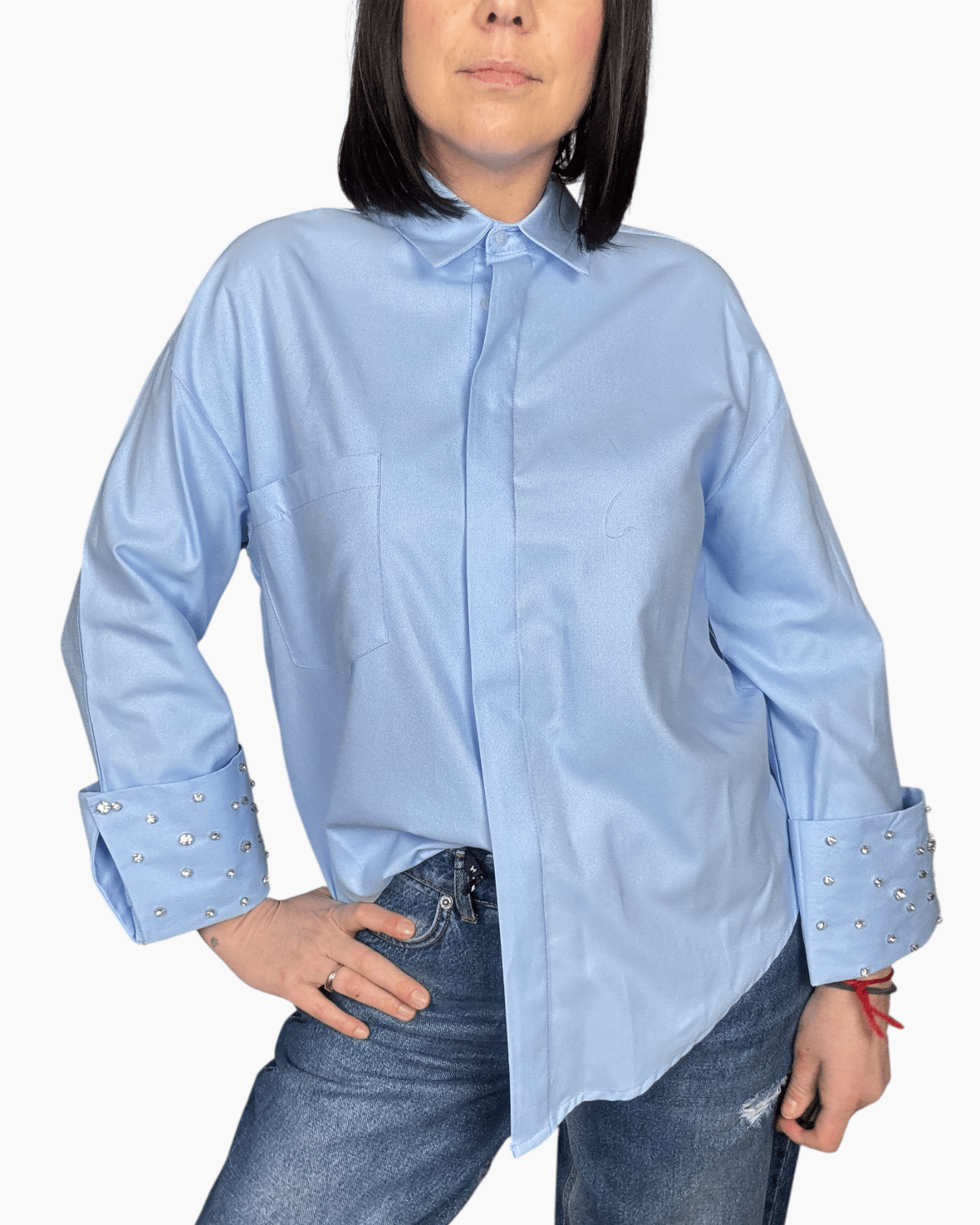 CAMICIA POLSO CON STRASS SUSY MIX - XE BLU ABBIGLIAMENTO