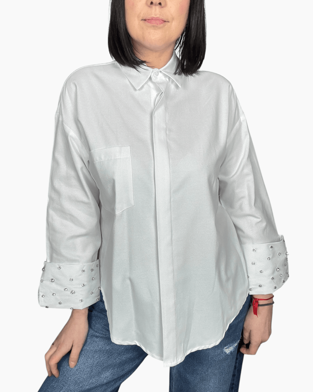 CAMICIA POLSO CON STRASS SUSY MIX - XE BLU ABBIGLIAMENTO
