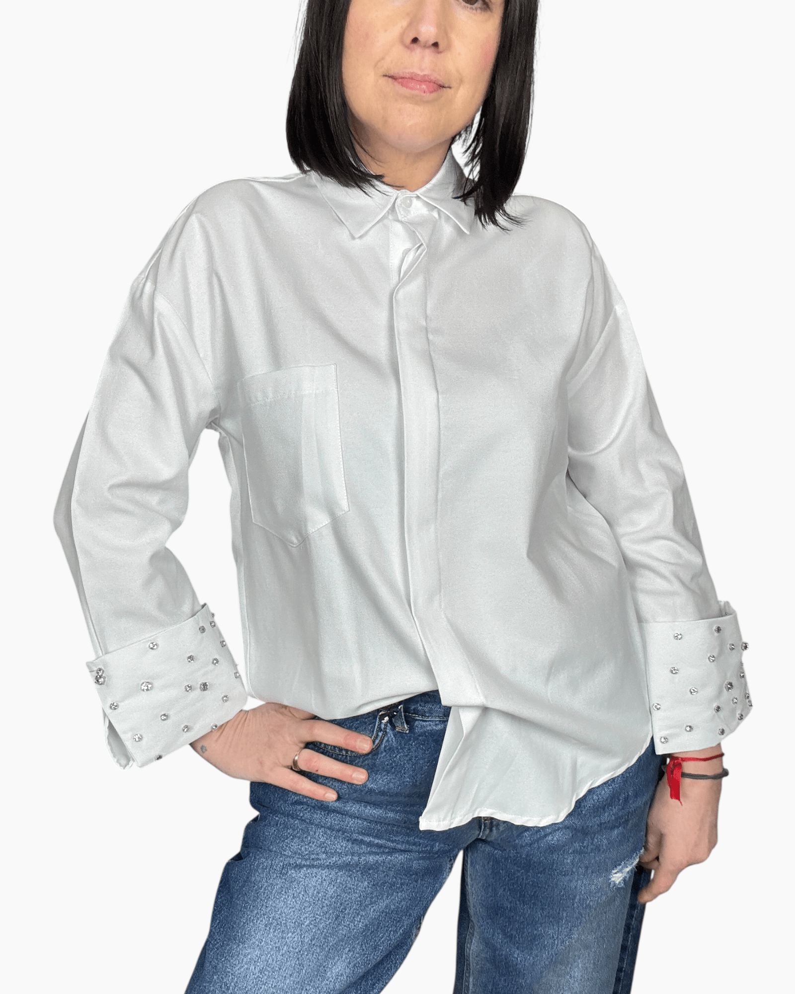 CAMICIA POLSO CON STRASS SUSY MIX - XE BLU ABBIGLIAMENTO