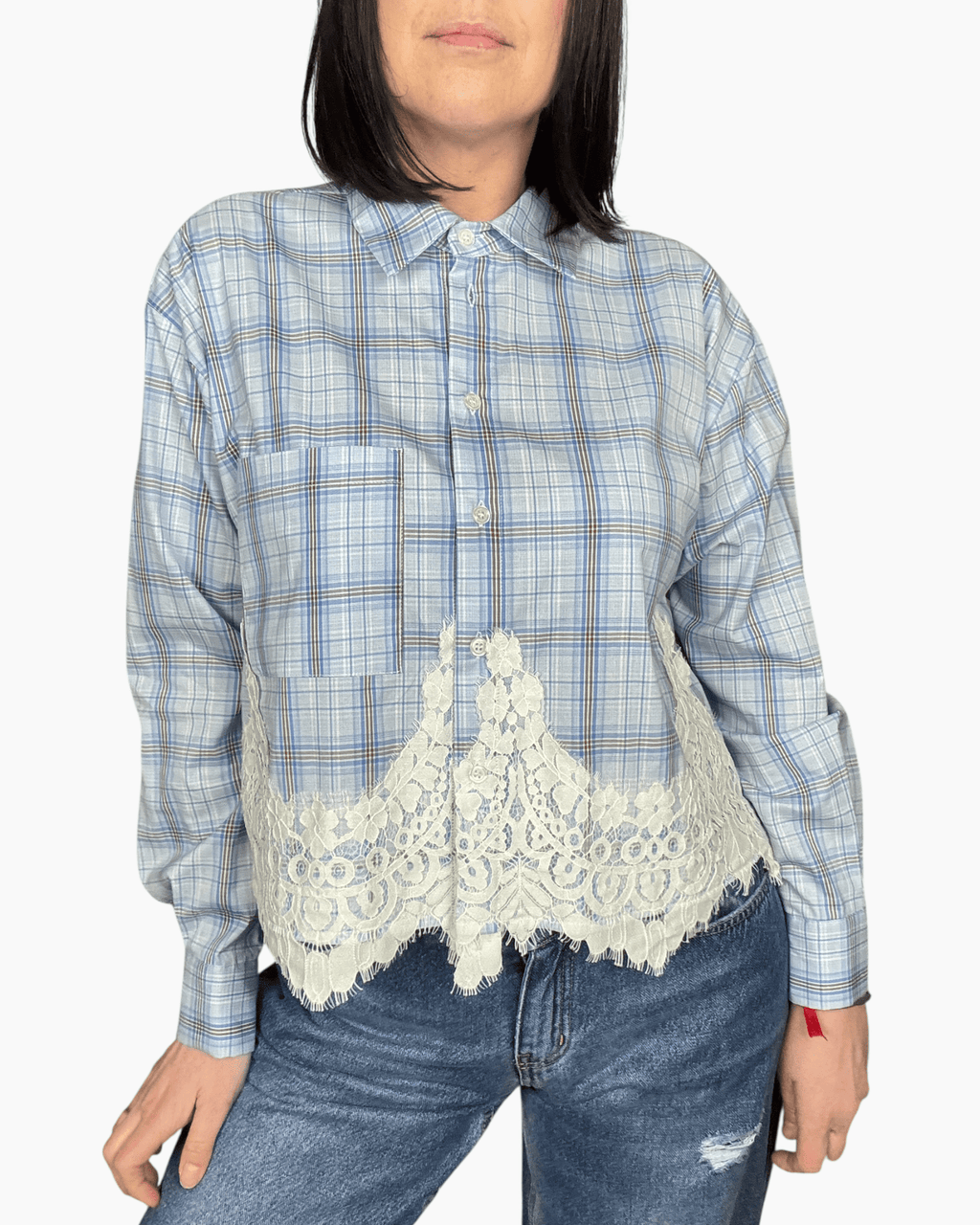 CAMICIA CHECK CON PIZZO DIXIE - XE BLU ABBIGLIAMENTO