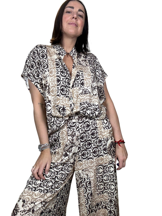 CAMICIA NODO STAMPA MARRONE-BEIGE SUSY MIX