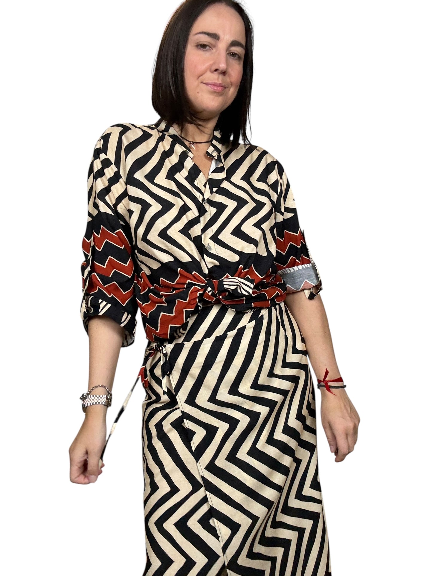 CAMICIA STAMPA ETNICA INDIA-NERO HAVEONE