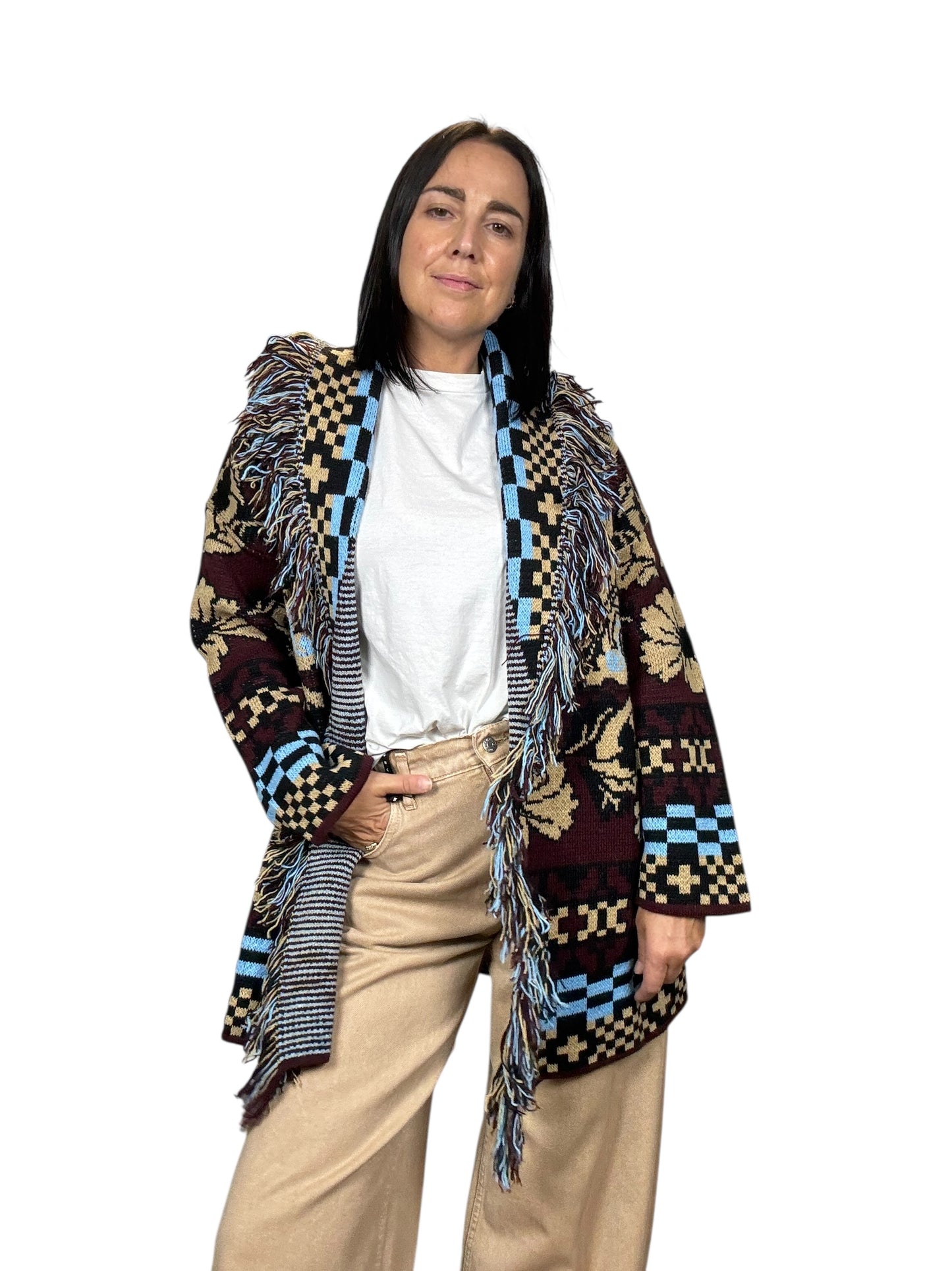 CARDIGAN ALANUI TURCHESE-BEIGE VICOLO