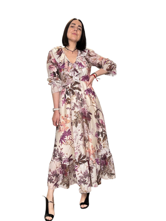 ABITO A FANTASIA FLOREALE FUCSIA DIXIE