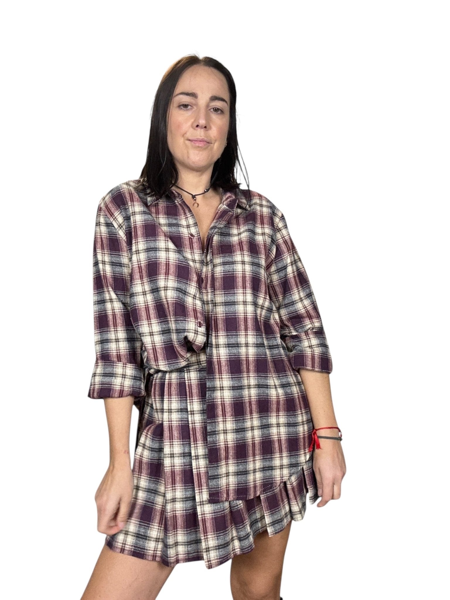 MINIGONNA A PIEGHE CHECK HAVEONE - XE BLU ABBIGLIAMENTO