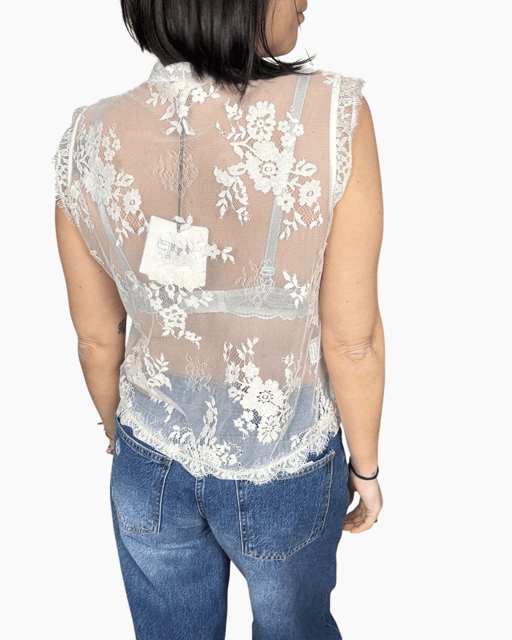 TOP IN PIZZO CON ALAMARI TENSIONE IN - XE BLU ABBIGLIAMENTO