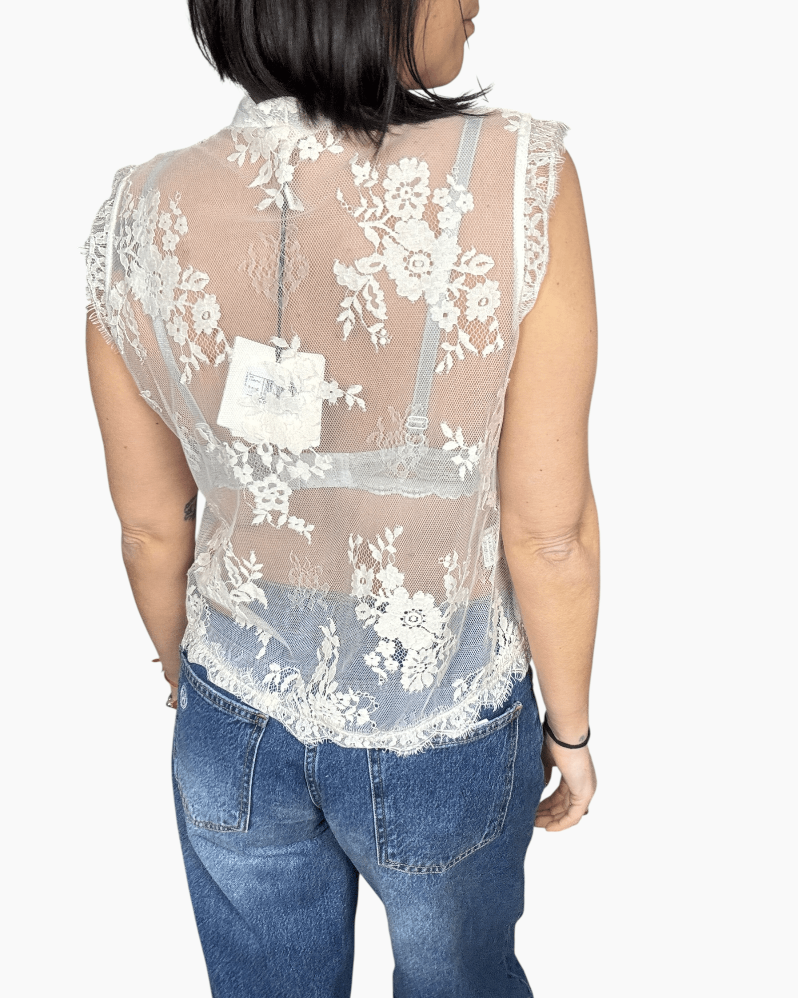 TOP IN PIZZO CON ALAMARI TENSIONE IN - XE BLU ABBIGLIAMENTO
