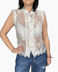 TOP IN PIZZO CON ALAMARI TENSIONE IN - XE BLU ABBIGLIAMENTO