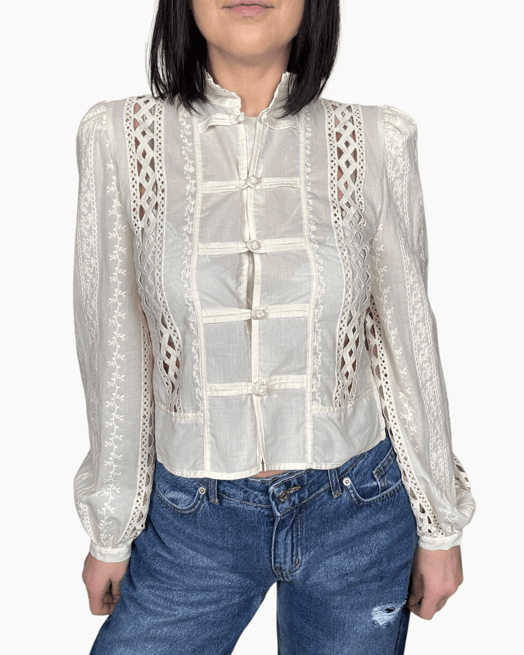 CAMICIA CON PIZZO E RICAMI AVORIO TENSIONE IN - XE BLU ABBIGLIAMENTO