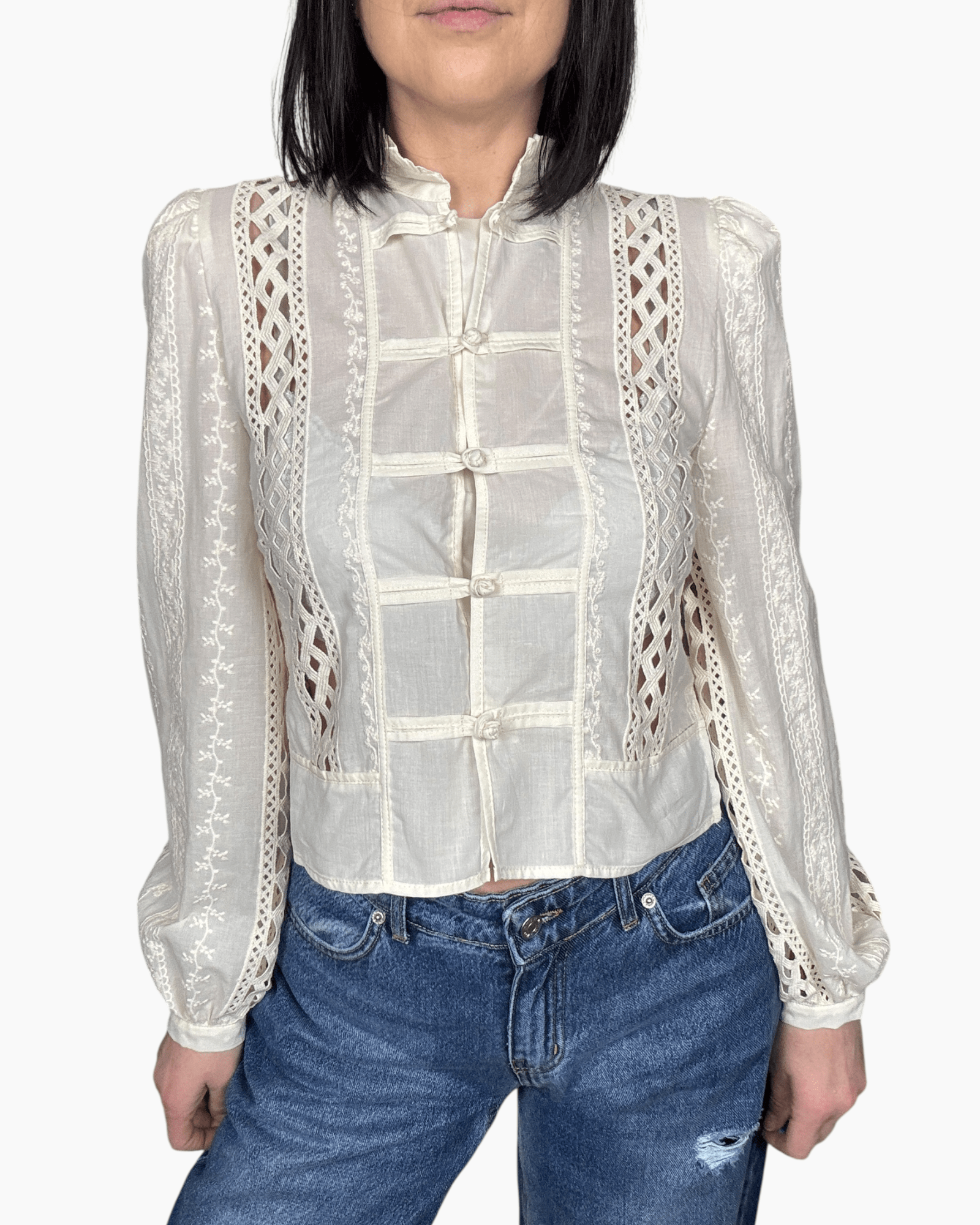 CAMICIA CON PIZZO E RICAMI AVORIO TENSIONE IN - XE BLU ABBIGLIAMENTO